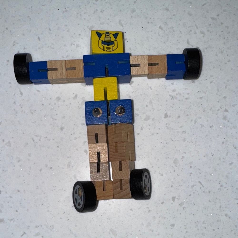 Wooden Transforming Robot Toy - Blue and Yellow